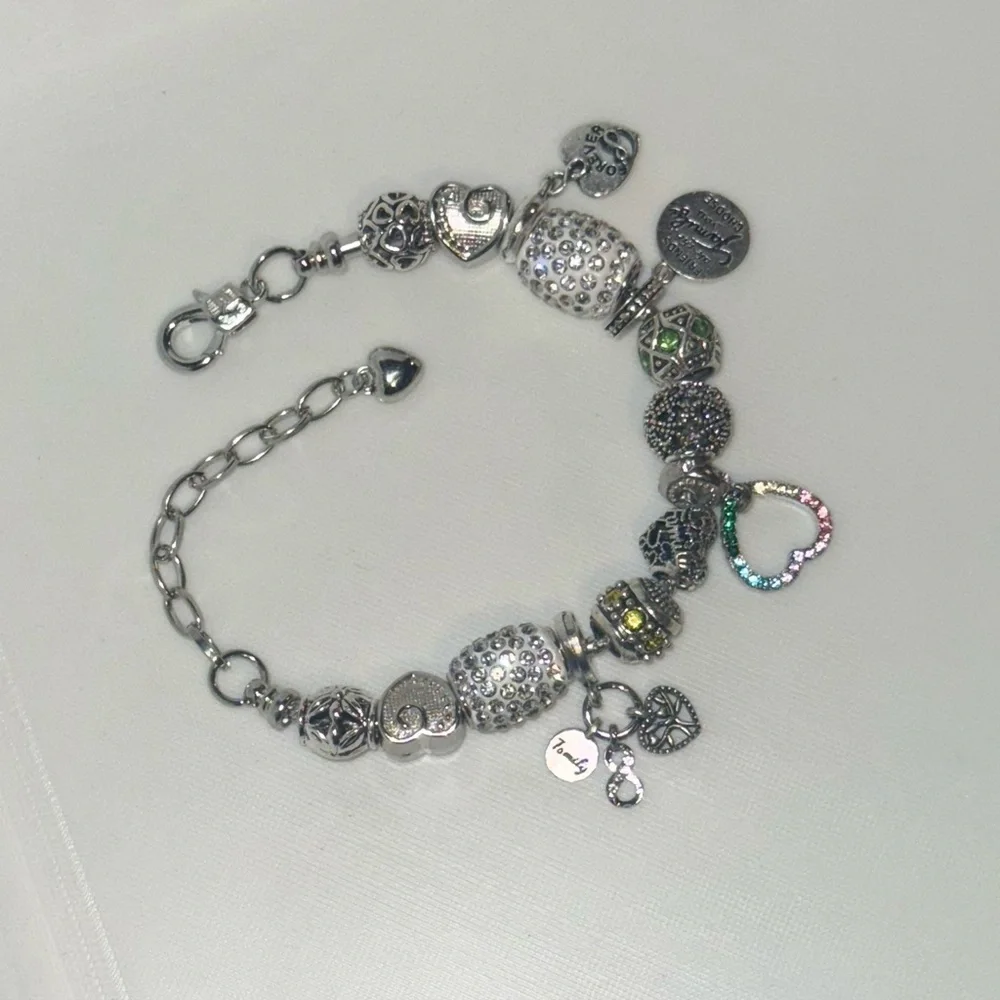 Elegant Silver Family Charm Bracelet